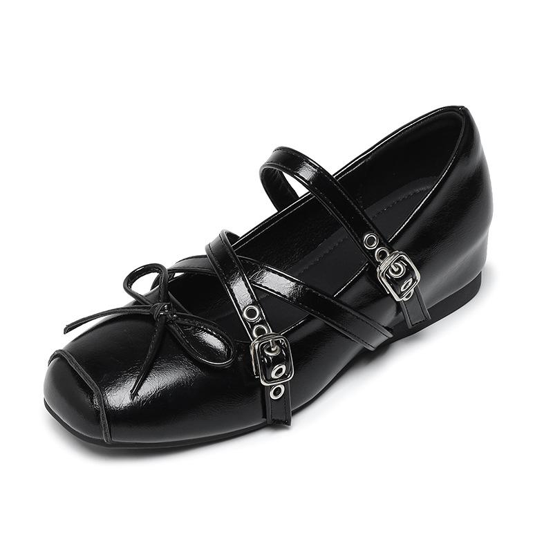 Mary Jane shoes women's 2025 autumn new retro square head ballet shoes heightening French shallow mouth one-word buckle women's shoes
