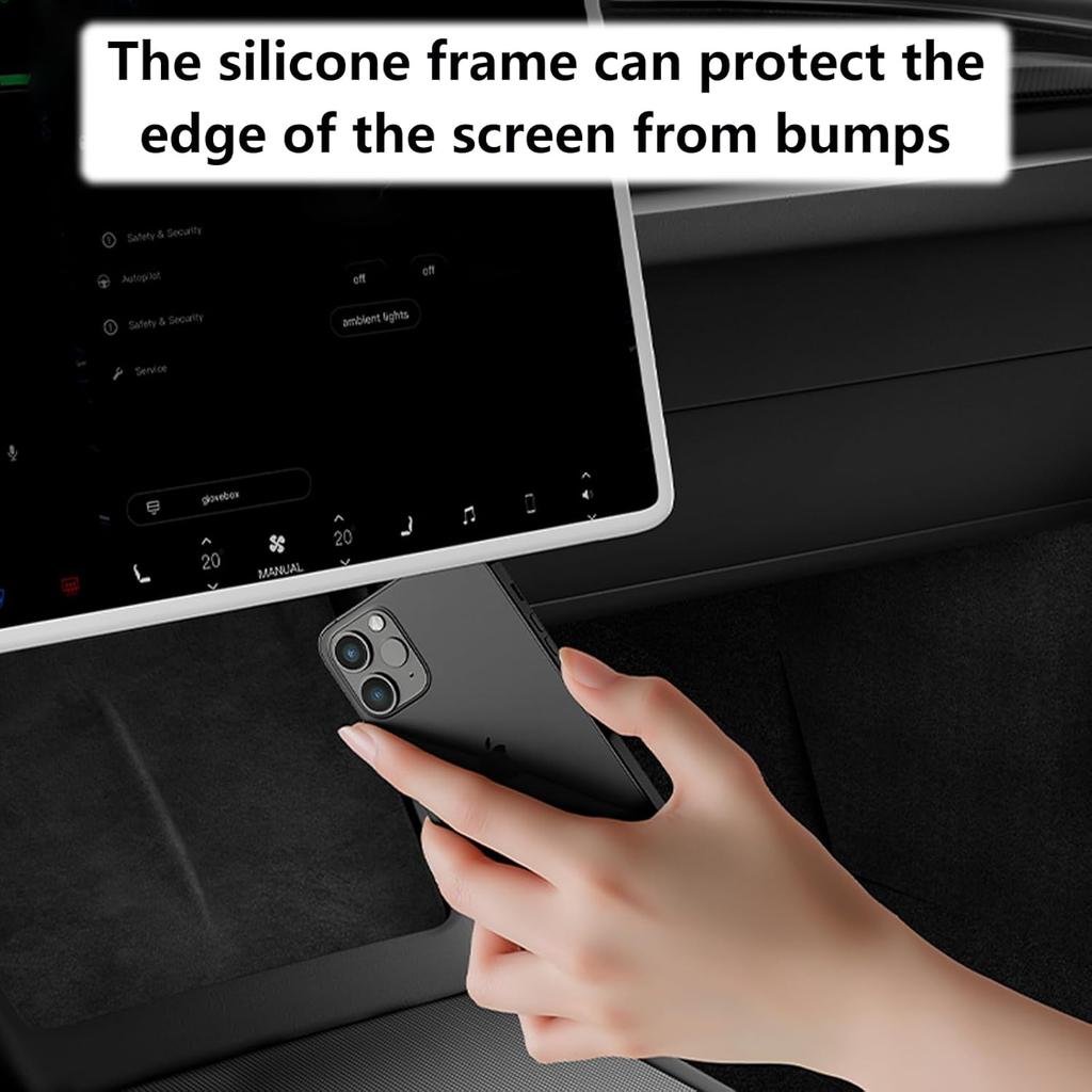 4PCS Center Console Wireless Charger Mat Silicone For 2025 Tesla New Model Y Juniper Cup Holder Ert, Screen Edge Protector Frame, Rear View Mirror