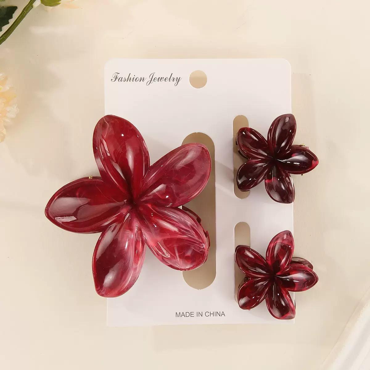 

3 шт./компл. Заколка-краб для волос с красными цветами, женская, летняя, пляжная, милая, гавайская, мраморная, с произвольной текстурой, для хвостика, зажим для волос, головной убор