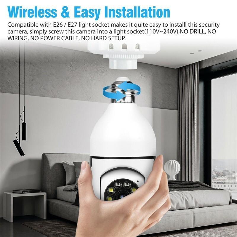 200W 2MP 1080P Panoramic Surveillance 2.4&5Ghz Wfi E27 Bulb Camera Automatic Body Tracking 4x Digital Zoom Video Security Monitor