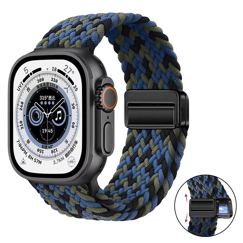 Nylon Braided Band For Apple Watch Series Ultra 3 2 1 49mm 11 10 46mm 42mm 9 8 7 45mm 41mm Magnetic Strap iWatch 6 5 SE 44/40mm Belt