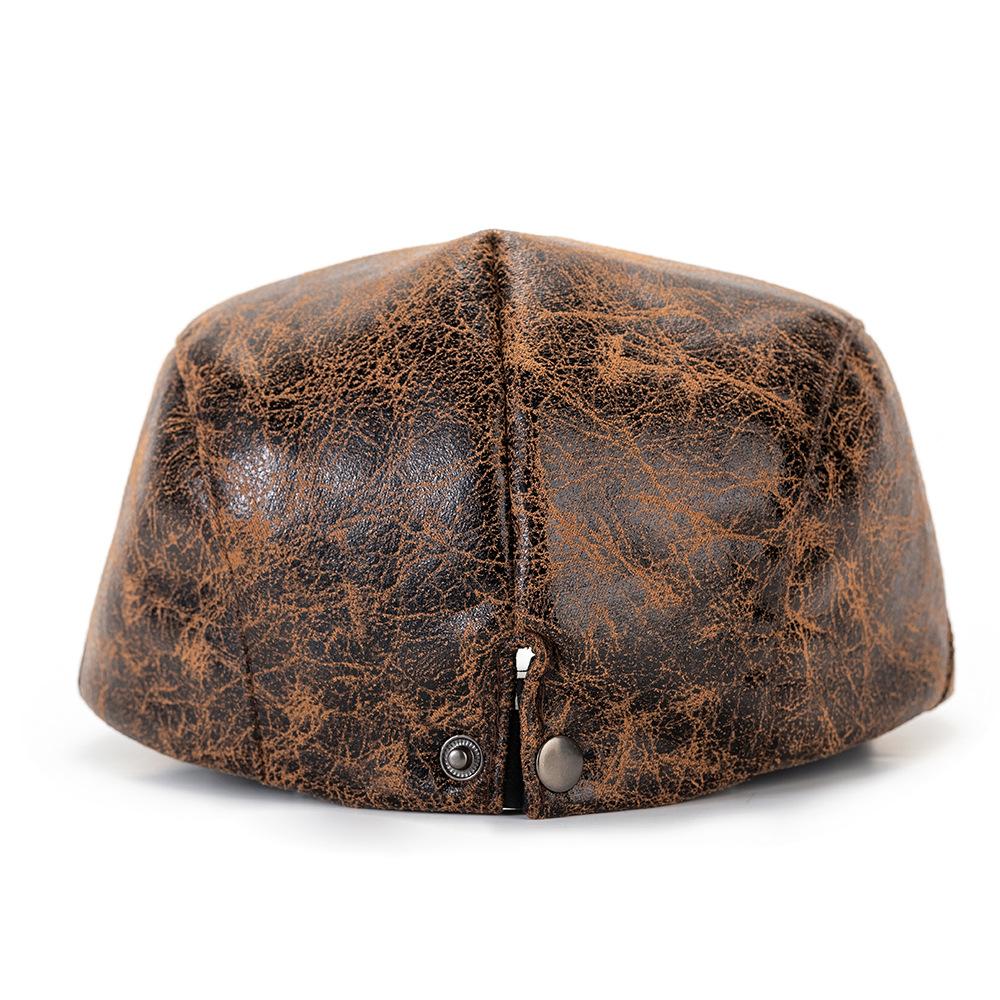 Spring Autumn Winter Men's Peaked Cap Retro British Beret PU Forward Cap