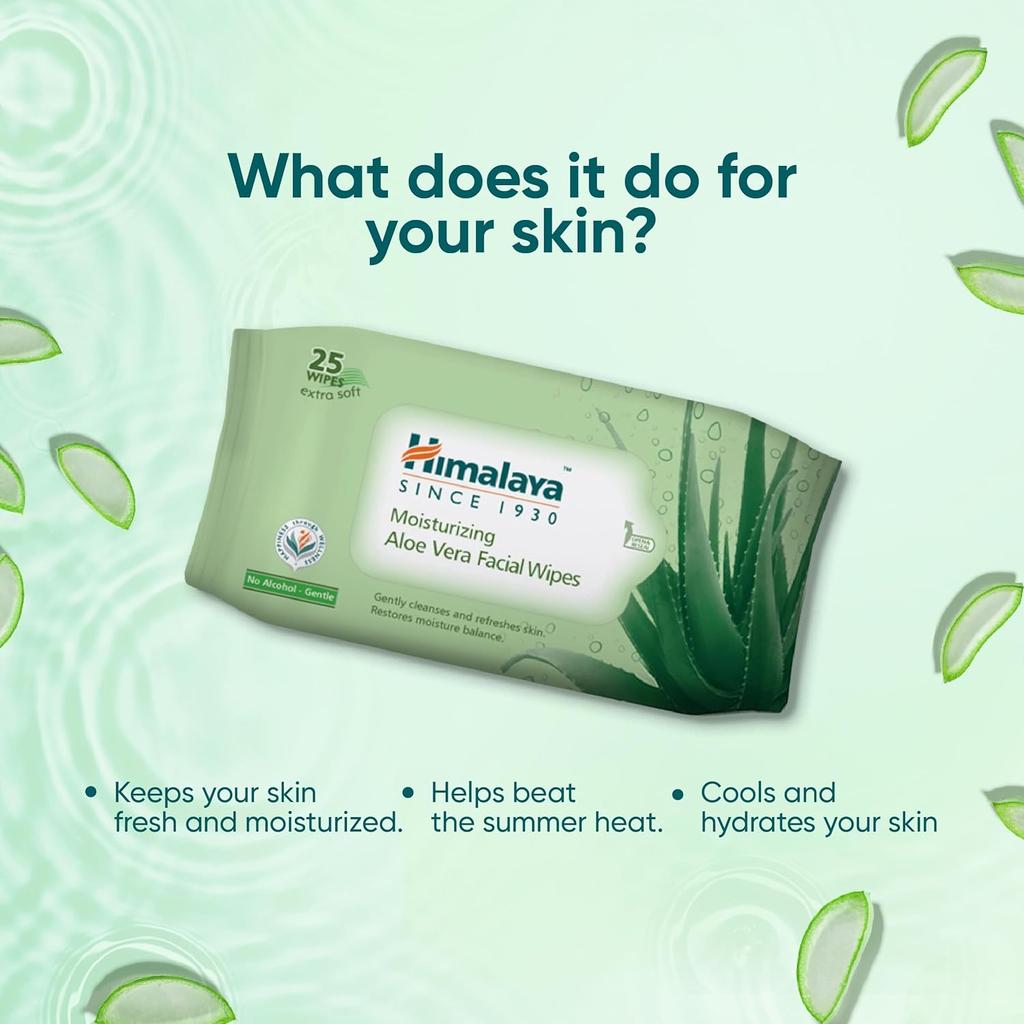 Himalaya Aloe Vera Facial Wipes 25 Count Moisturizing Cleansing Wipes for Soft Glowing Skin Gentle Refreshment