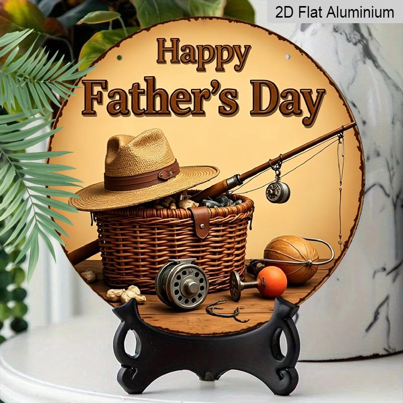 2D Flat, 1pc Vintage Aluminum Father's Day Sign - Round Rustic American Style Wall Decor with Fishing & Outdoor Theme, Pefect for Man Cave, Garden