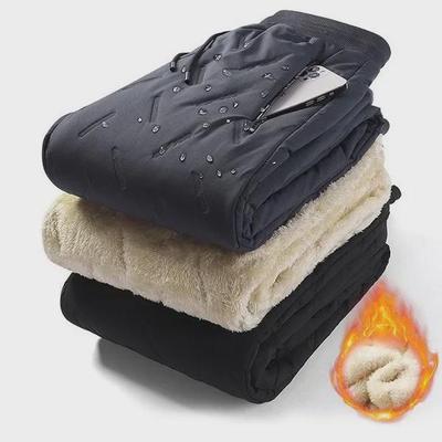 Men's Thickened Waterproof & Windproof Lambskin Snow Pants for Autumn/Winter - Large Size