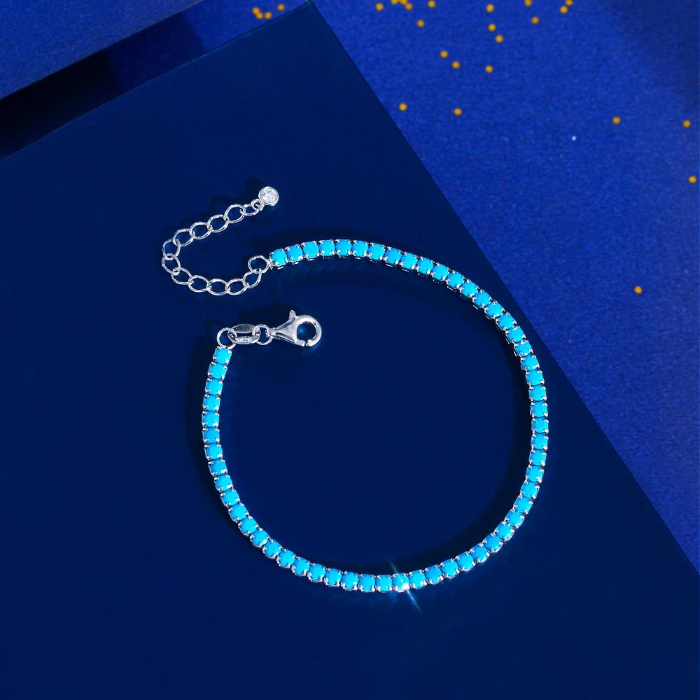 Modisches 925er Sterlingsilber Hummerverschluss Blauer Türkisstein Verstellbares 2,5mm Tennisarmband für Damen Hochzeitsaccessoires