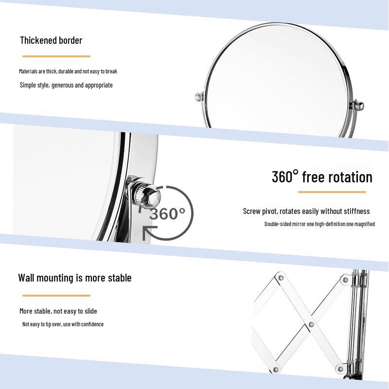 Wall-Mounted Double-Sided Magnifying Makeup Mirror: High-Definition Telescopic Folding Vanity Design