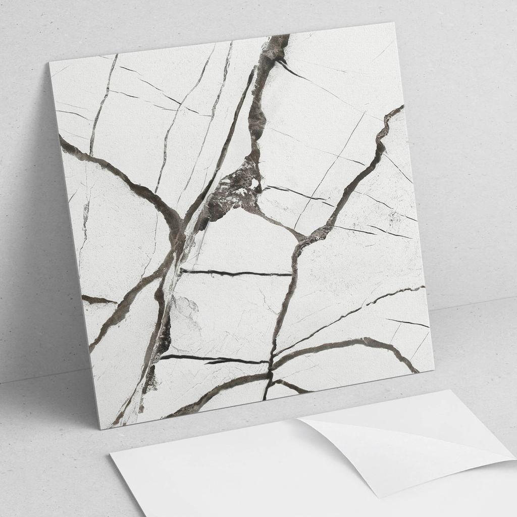 Set of Self-Adhesive Vinyl Tiles, Marble Pattern with Veins, 9x30x30 cm
