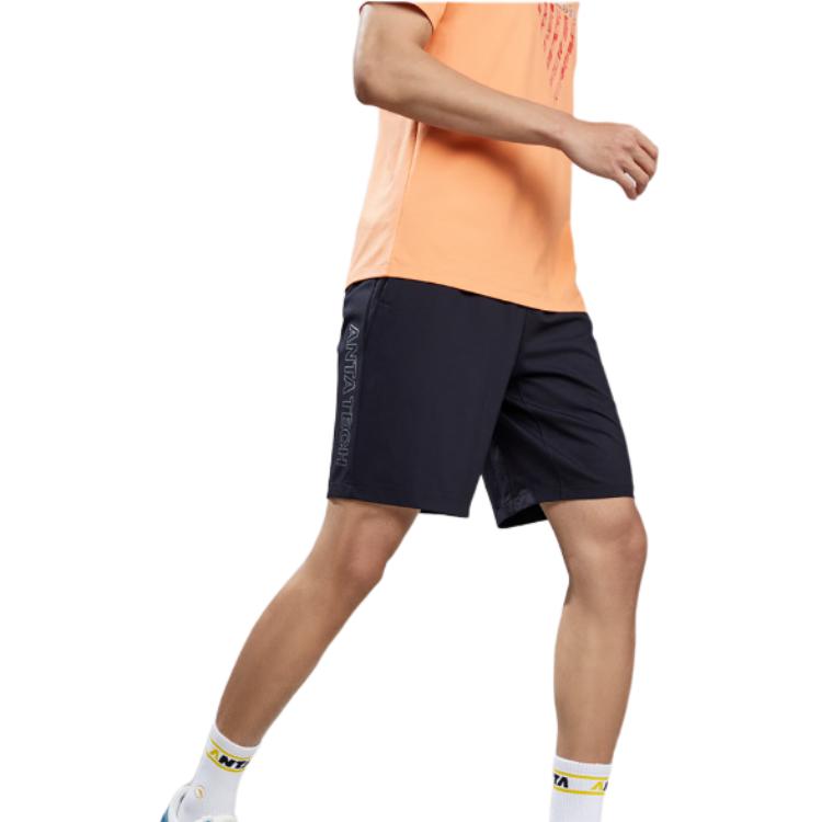 Anta Training Series Letter Print Mid-Waist Straight Shorts Men Bottoms Midnight-Blue 152227315-1