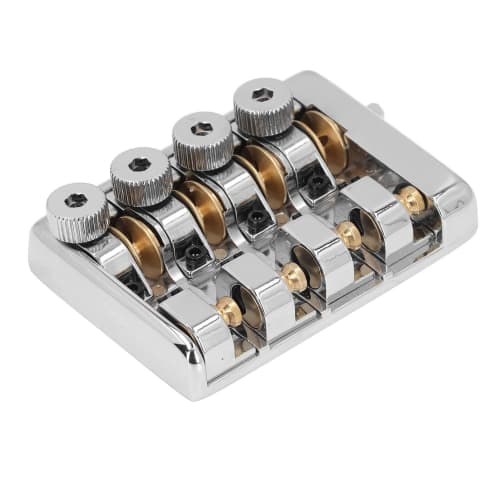 Easy-to-Install Headless Bass Bridge for 4 Strings with Replacement String Locks (Silver)