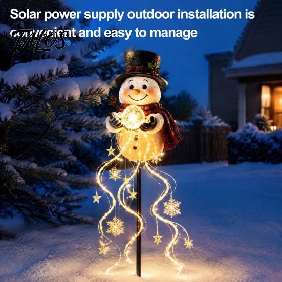 Energy Efficient Patio Festive Lights Solar Snowman Garden Stake Light, Flowing Waterfall LED Fairy Light with Decorative Resin Ground Stakes