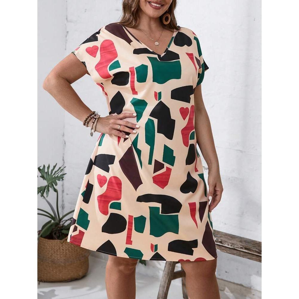 

Весна и лето Трансграничная Европа и Америка Новое женское модное платье-рубашка с V-образным вырезом больших размеров 8XL