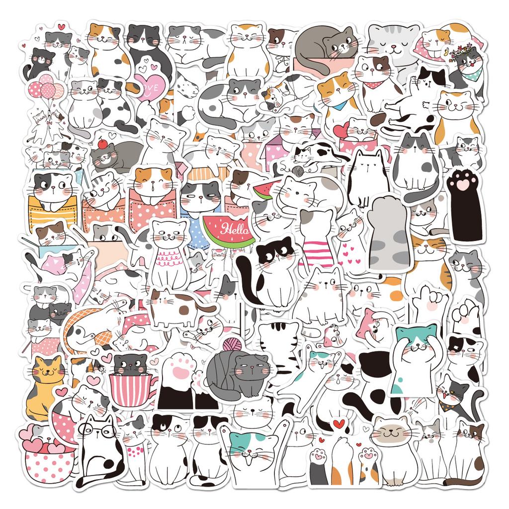 Cat Stickers 100 Mobile Phone Water Cup Computer Notebook Decoration Waterproof Cute Cat Stickers