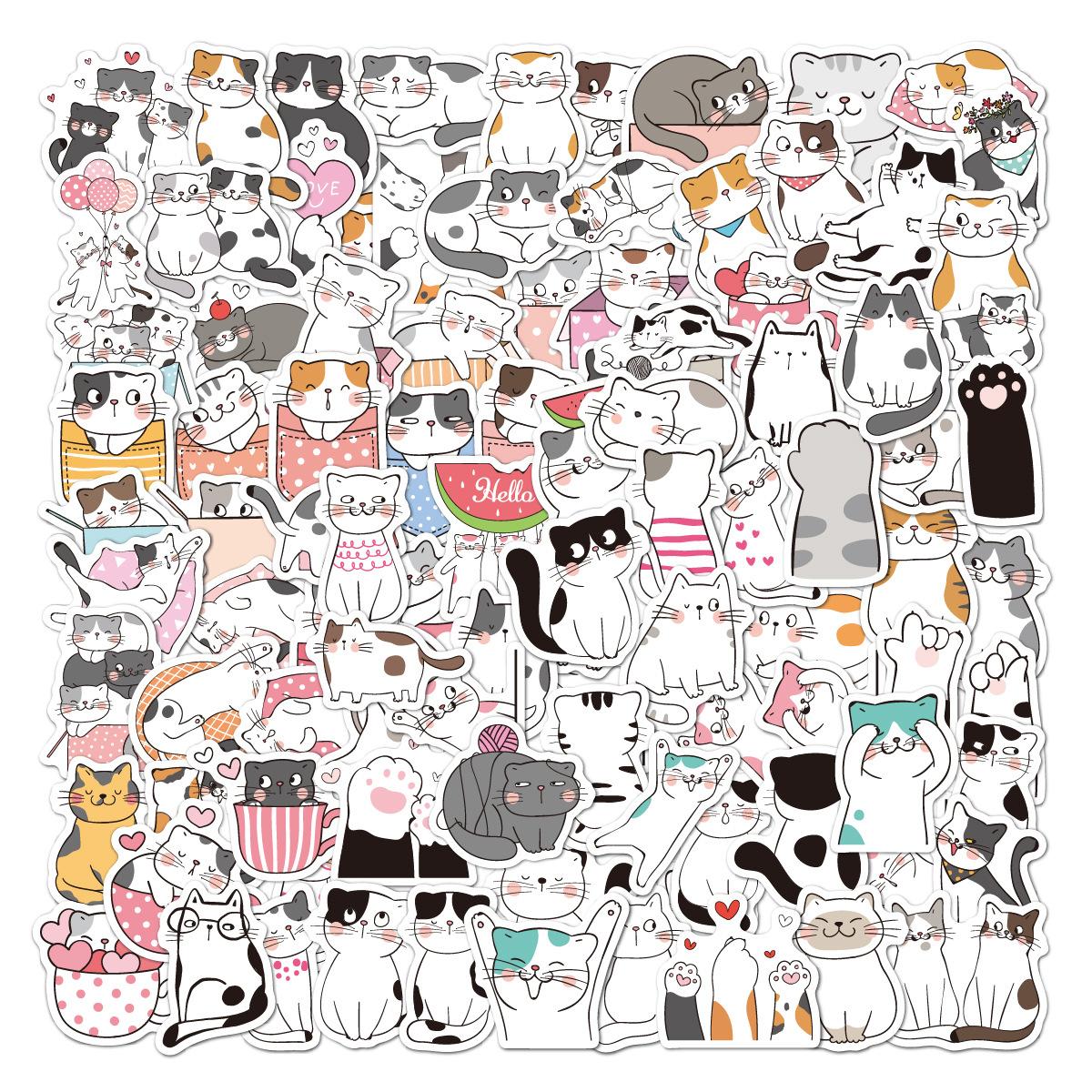

Cat Stickers 100 Mobile Phone Water Cup Computer Notebook Decoration Waterproof Cute Cat Stickers