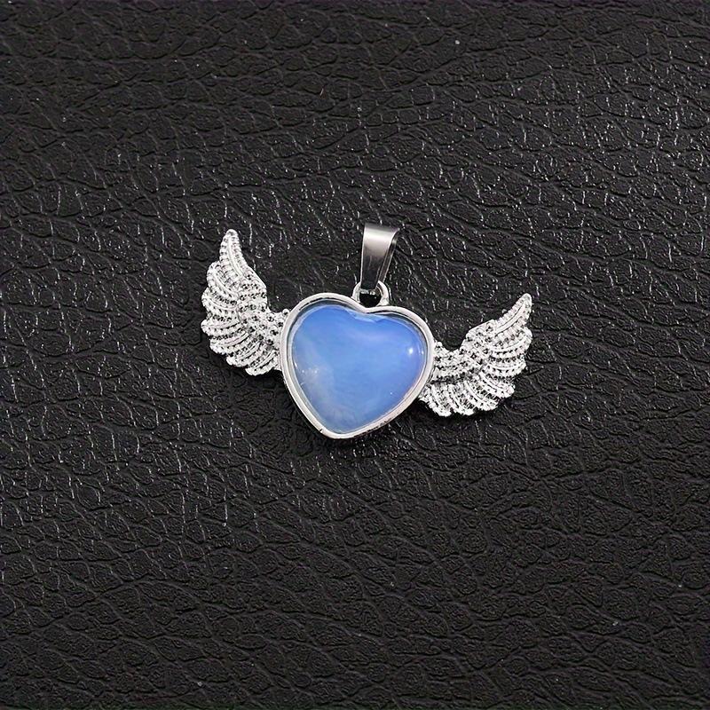 European & American Natural Stone Angel Heart Pendant with Wings