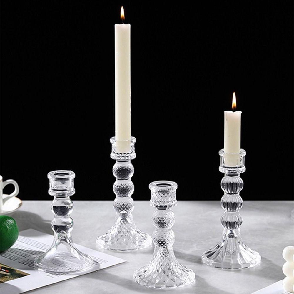 Transparent Glass Candle Holder Romantic Clear Glass Candlestick  Table Centerpiece