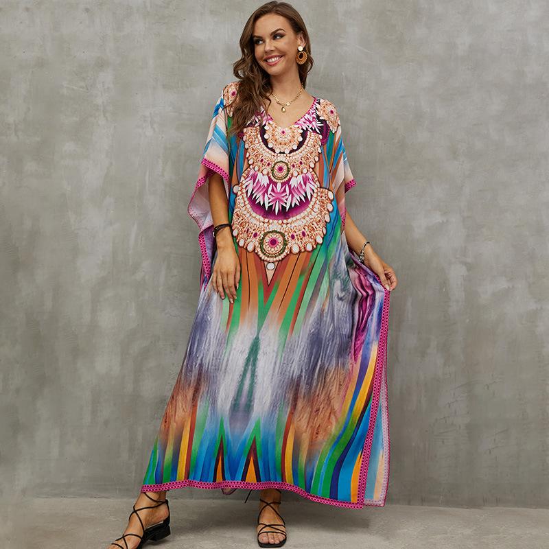 Beach Vacation Loose-Fit Rayon Print Cover-Up Shirt