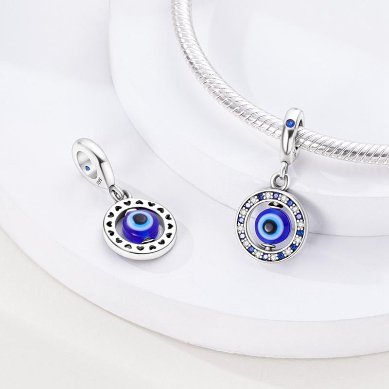 Blue Copper Charms Beads Rotating Demon Eye Palm Moon Starry Sky Charms Fit Original Pendant Bracelet Women Jewelry