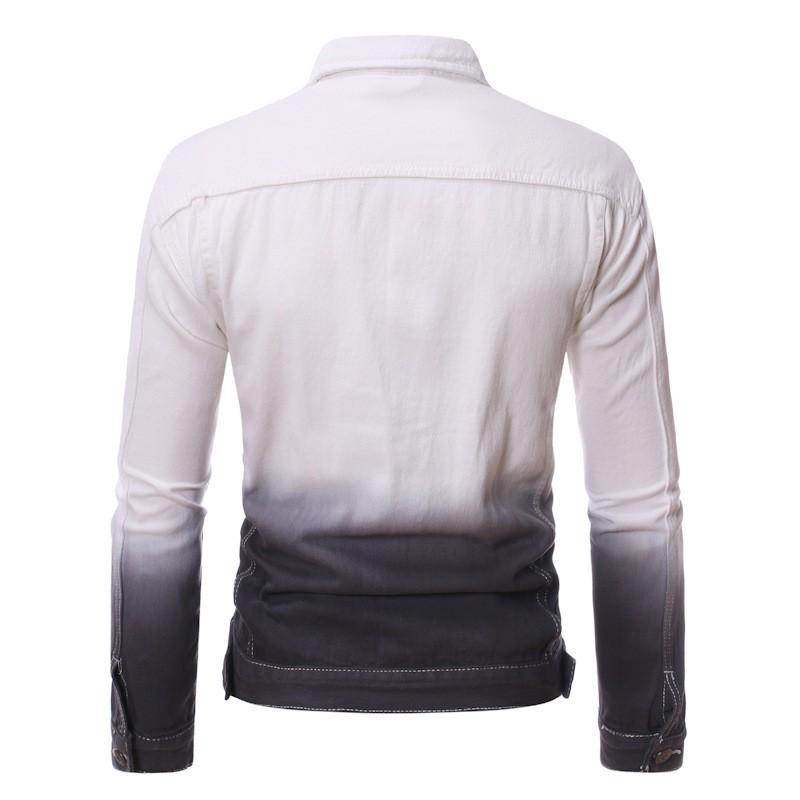 Mens Gradient Denim Jacket Trendy Youth Slim Fit Casual Outerwear Plus Size Daily Wear