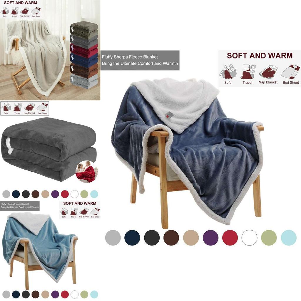 Luxurious Sherpa Flannel Fleece Blanket Soft Plush Warm Thickened Comfort