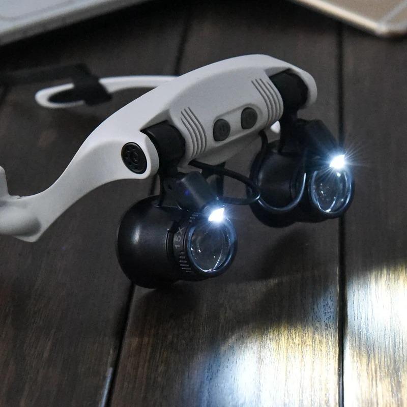 Head Wearing Loupe Magnifying Glass 10x15x20x25x 2 Led Light Magnifier Double Eye Jeweler Watch Clock Repair Loupe Microscope