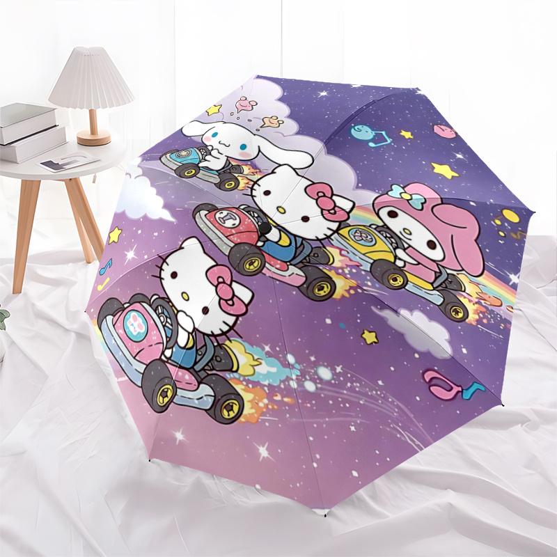

1pc Hello Kitty Go-Kart Racing Outdoor Umbrella - Automatic Open/Closed with Foldable Design, 8-Bone Iron Frame, Suitable for Fans, Travel, Daily Use,