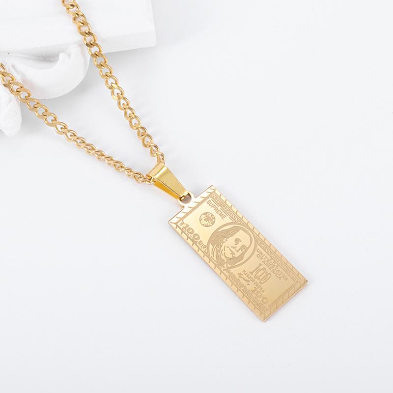 European and American 18k 100 US Dollar Bill Necklace Stainless Steel Color Retaining Jewelry Fashionable Light Luxury Pendant