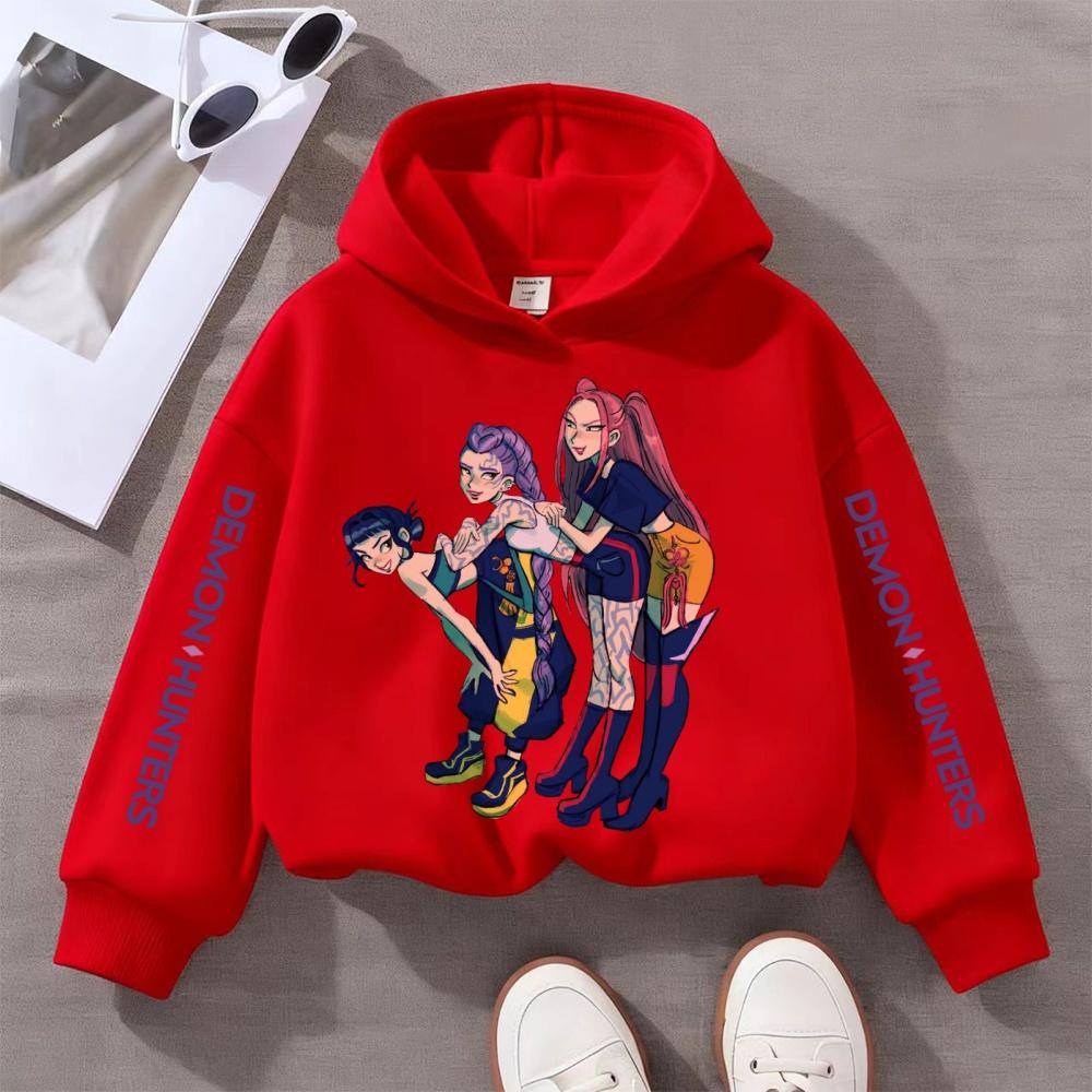 

KPop Мисливці на Демонів Ангел Креативний Принт Дитячі Топи Осінь і Зима Вулична Мода Тепла Толстовка з Капюшоном для Дівчаток 100