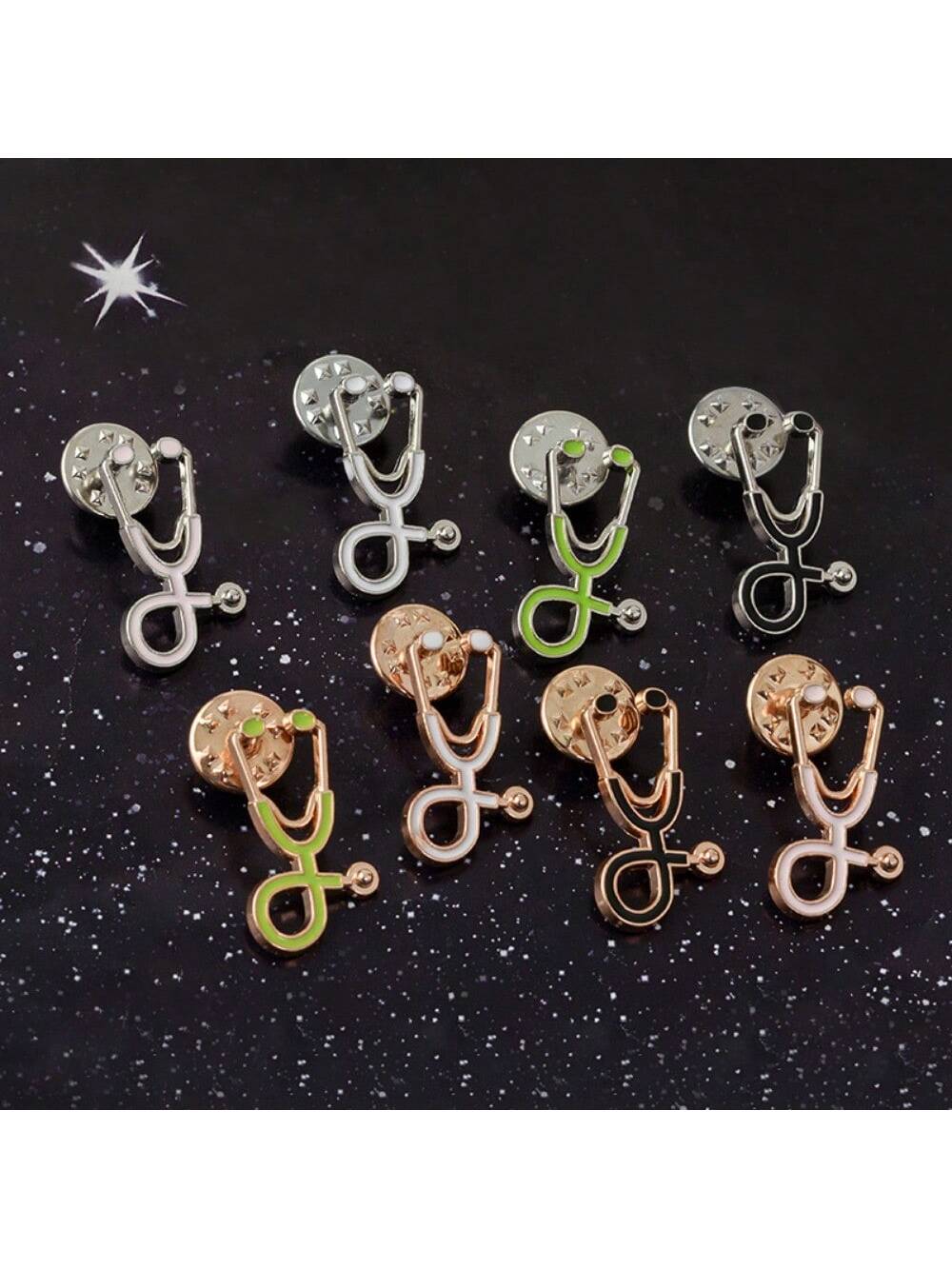 

8 pieces of women s cartoon creative stethoscope series design brooch, daily matching clothes, bags, accessories, metal badges