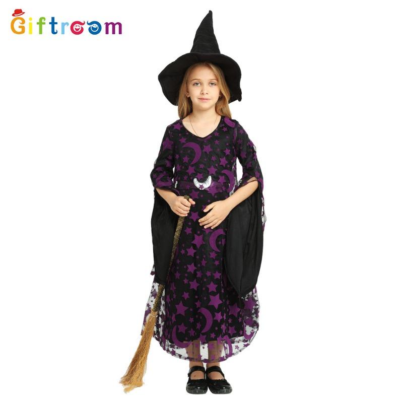 Halloween Masquerade Children's Props Costume Purple Star Moon Mesh Witch Cosplay Costume