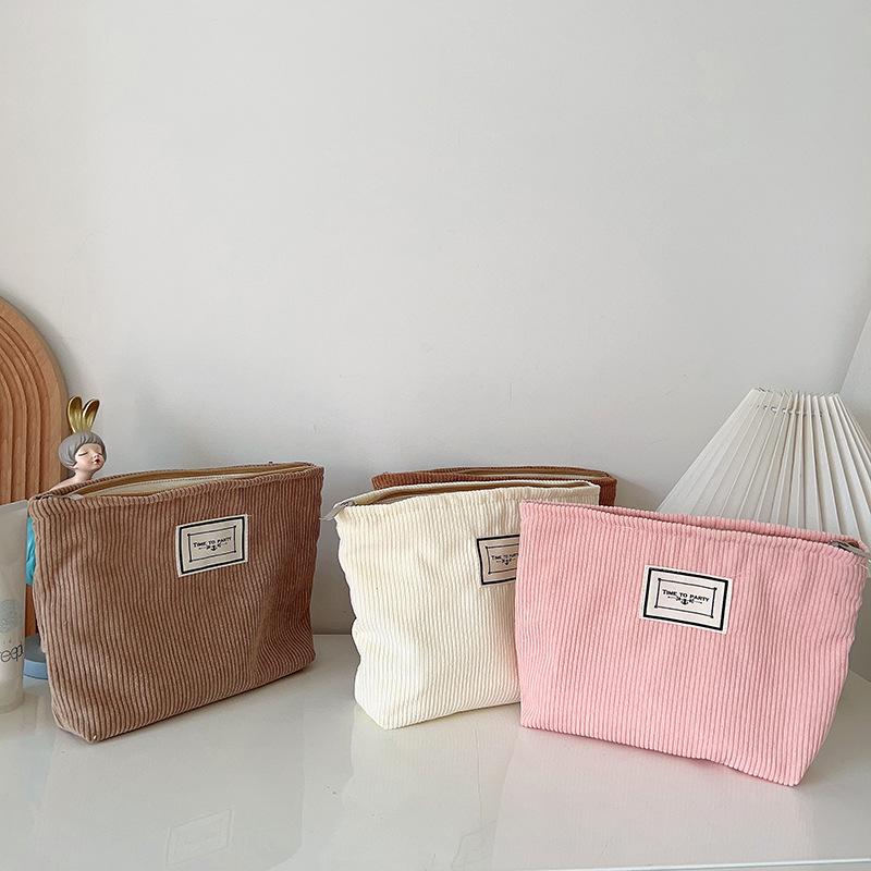 New Cosmetic Organizer Bag Solid Color Simple Corduroy Female Travel Makeup Bag Women Wash Toiletries Storage Bag Pouch