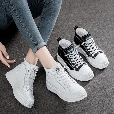 5.5CM Echtes Leder Damen Stiefeletten Plateau Schuhe High Top Sneaker Weiß Frühling Herbst Warmes Fell Damen Winterschuhe