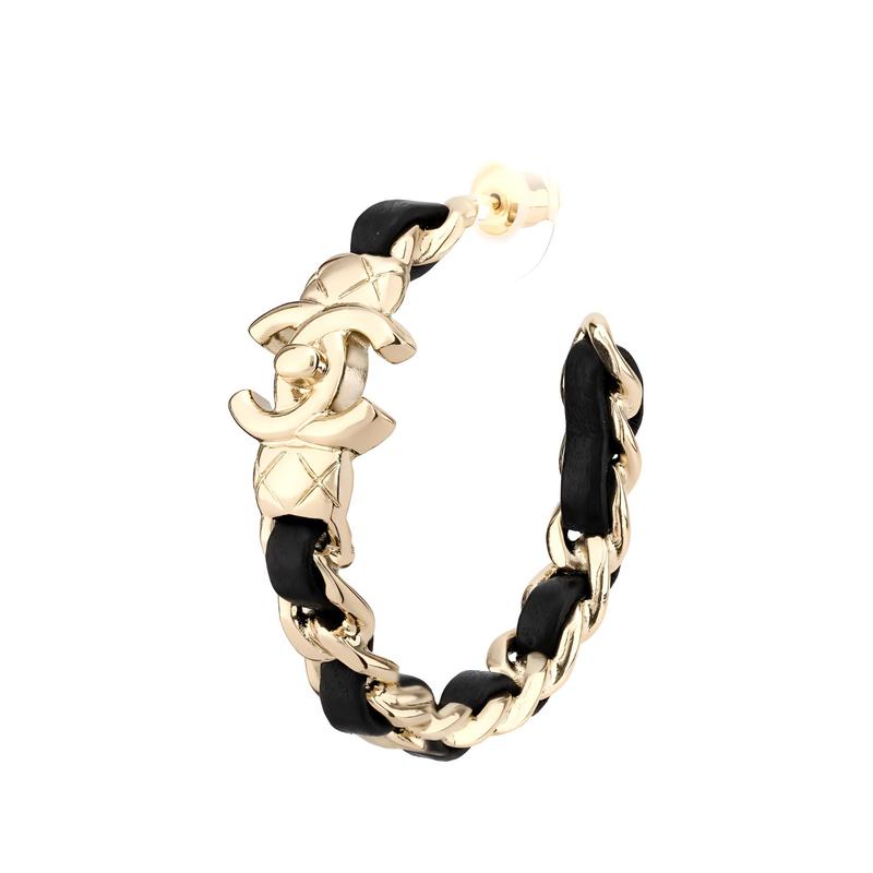 CHANEL metal inlaid leather earrings for women