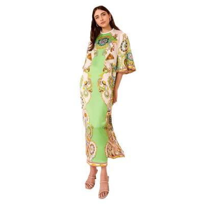 Summer Print Positioning Satin Slit Maxi Dress for Women