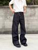 Amerikanischer Retro-Design-Sinn mit schrägem Knopfleisten-Einknopf-Design Schwarze Weitbein-Jeans für Herren und Damen Lockere lässige vielseitige Hosen Trend