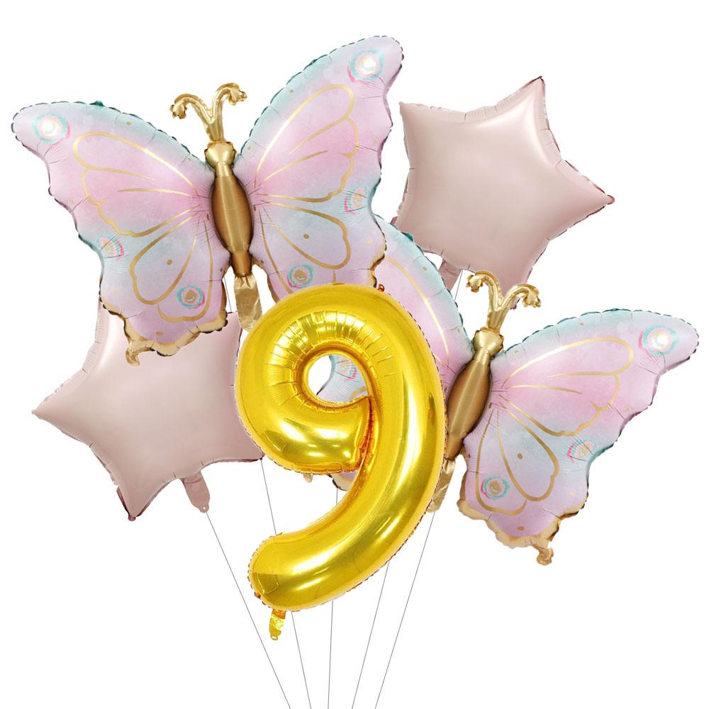 5pcs Newest Butterfly Birthday Balloon 32inch Number Set Gold Pink Foil Ball Baby Shower Helium Balloon Birthday Party Decor