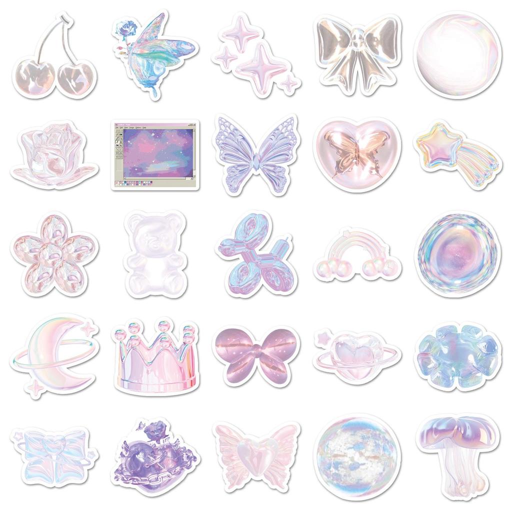 50 Colorful Dreamy Girly Stickers for Notebooks, Water Bottles, and Phones
