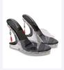 Summer Bridal Red Wedges Crystal Slippers Transparent 12cm High Heels Sandals Shoes Woman Sandalias Catwalk Shows Diamond Pumps