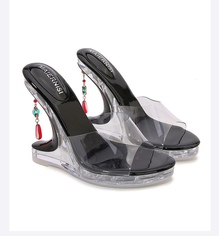 Summer Bridal Red Wedges Crystal Slippers Transparent 12cm High Heels Sandals Shoes Woman Sandalias Catwalk Shows Diamond Pumps