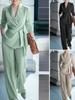 Autumn Fashion Elegant Women's Casual Solid Color Suit Set with Tie