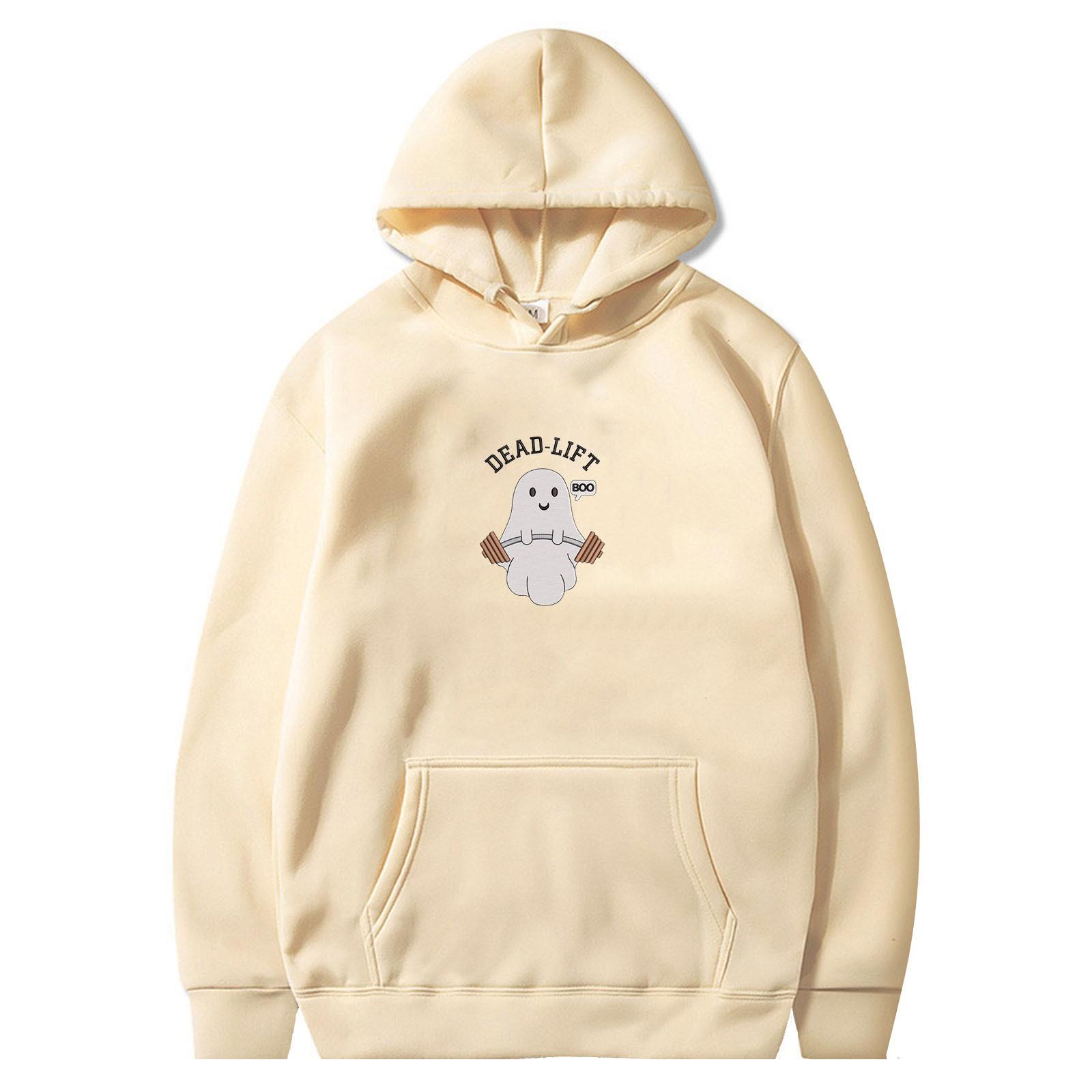 Женская однотонная толстовка с капюшоном с длинным рукавом и принтом на Хэллоуин S белый — фото 7