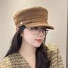 Autumn Winter Newsboy Caps Short Brim Octagonal Hat British Style Flat Top Naval Hat  For Women