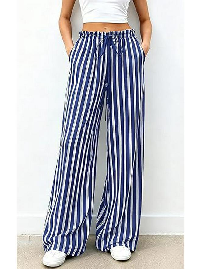 2026 Fashion Striped Elastic Waist Wide Leg Casual Pants