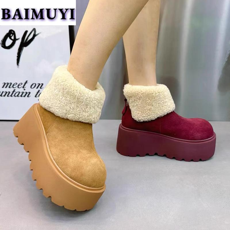 Fur Flats Platform Women Ankle Snow Boots Warm Shoes 2025 Trend Suede Winter New Short Plush Chelsea Boots Casual Mujer Botas