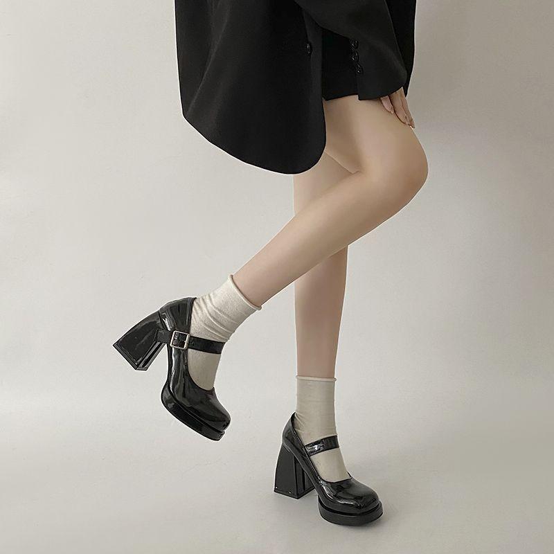 Spring new high heels women's wedding shoes design word with Mary Jane shoes waterproof table thick heel single shoes