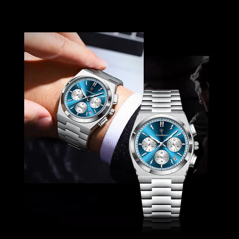 POEDAGAR Luxusní módní pánské hodinky Vodotěsné světelný chronograf Datum Quartz hodinky pro muže Vojenské sportovní pánské hodinky z nerezové oceli