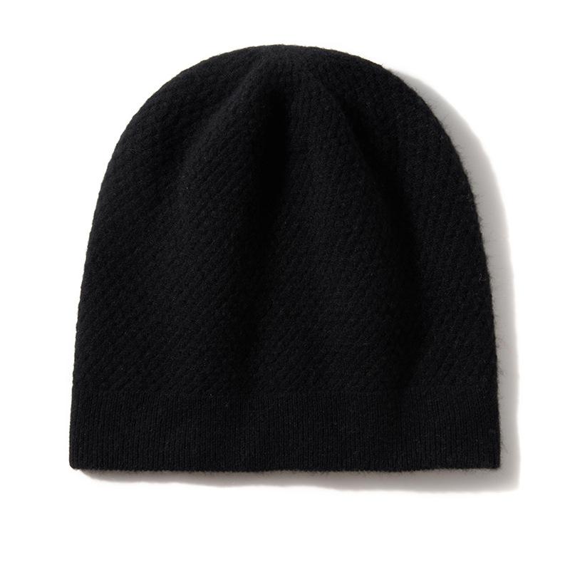 

Кашемировая осенне-зимняя новая женская шапка высокого класса однотонная ажурная двухслойная вязаная теплая и модная шапка-бини One size