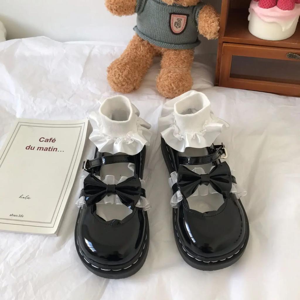 Fashion Woman Pumps Japanese Style Lolita Gothic Round Toe Shoes for Women with Bow Medium Heels Kawaii Cute Mary Jane on Promotion Sale