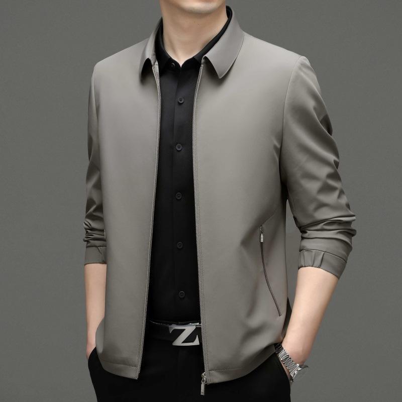 Men's Middle-aged Mulberry Silk Jacket Spring and Autumn New Business Casual Lapel Versatile Daddy Men's Thin Jacket