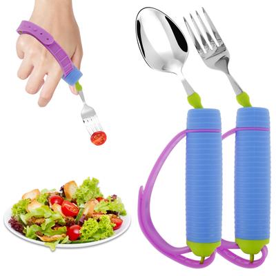 Juego de Tenedor y Cuchara de Vajilla Ajustable con Mango Antideslizante Acero Inoxidable Utensilios Adaptables Vajilla para Personas Mayores Gadgets de Cocina